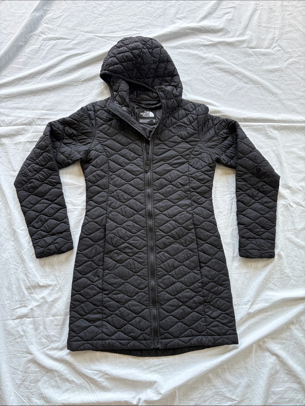 North Face Thermoball Eco Women's XS Black Quilted Hooded Long Puffer Coat